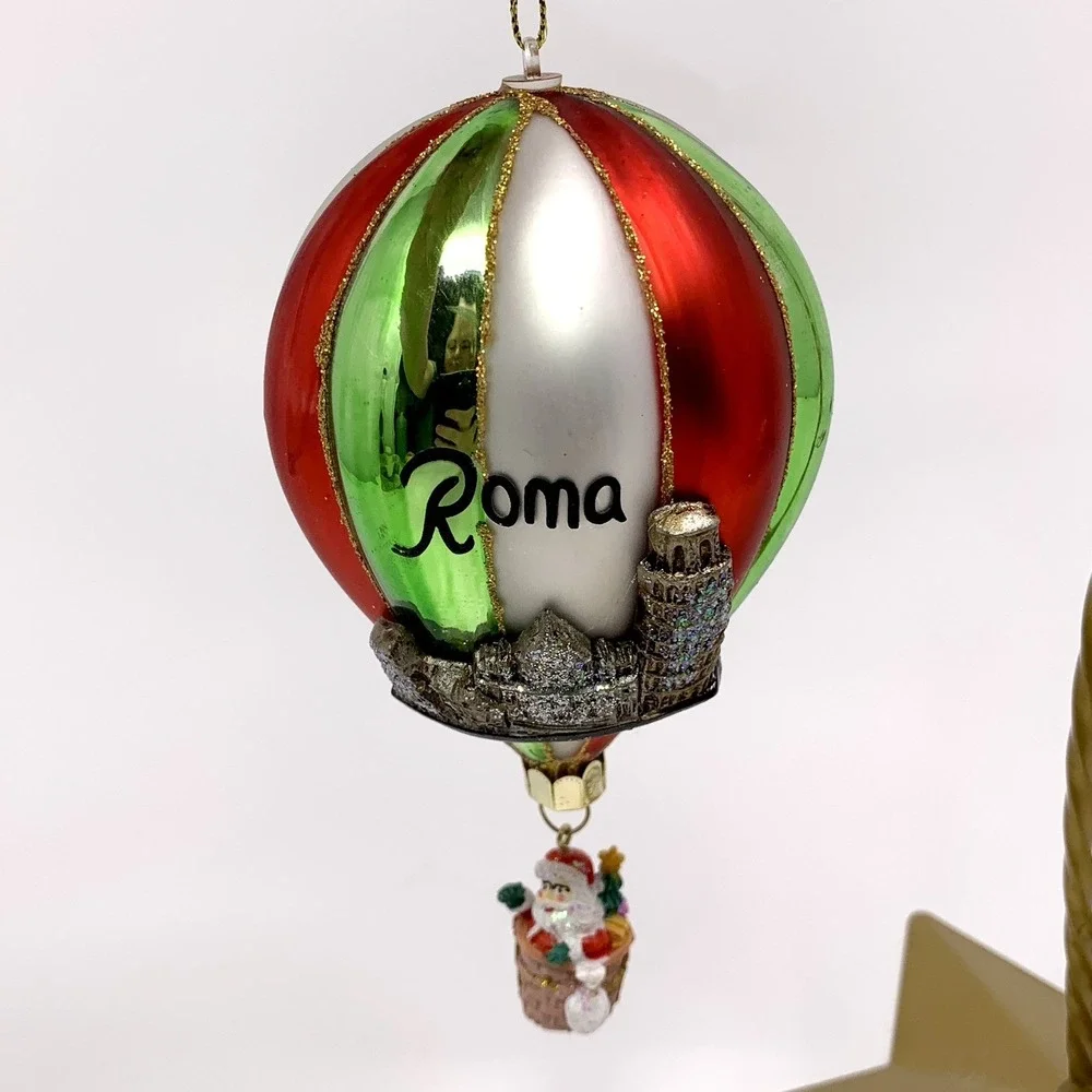 Blown Glass 6" Hot Air Balloon Ornament Rome/Roma Italy Travel w Basket & Santa - Picture 1 of 9